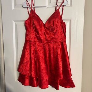 Red Floral Satin Dress